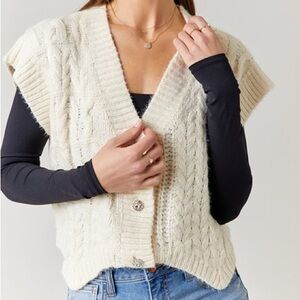 Cream Cable Knit Button-Up Vest